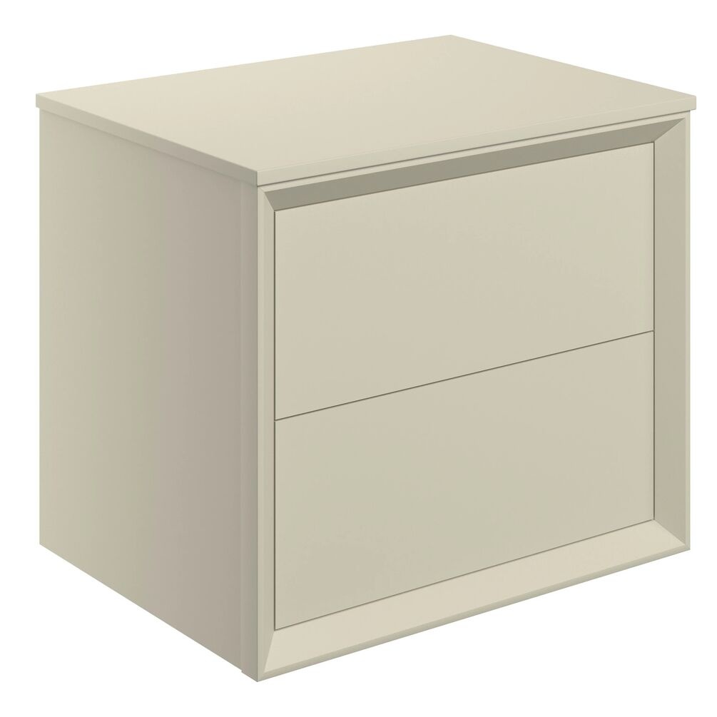 Apex Air Matt Cotton Wall Hung 600mm 2 Drawer Countertop Vanity Unit Cut out